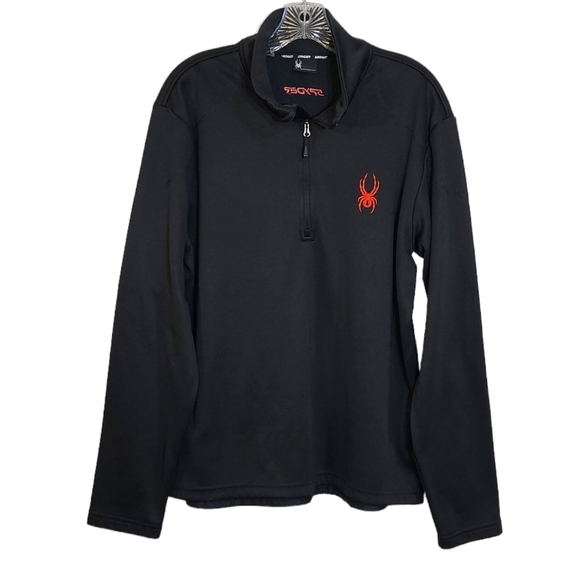 Spyder Prospect Zip Quarter Zip T Neck Pullover In Black/Red Logo Mens Size L - Picture 2 of 9